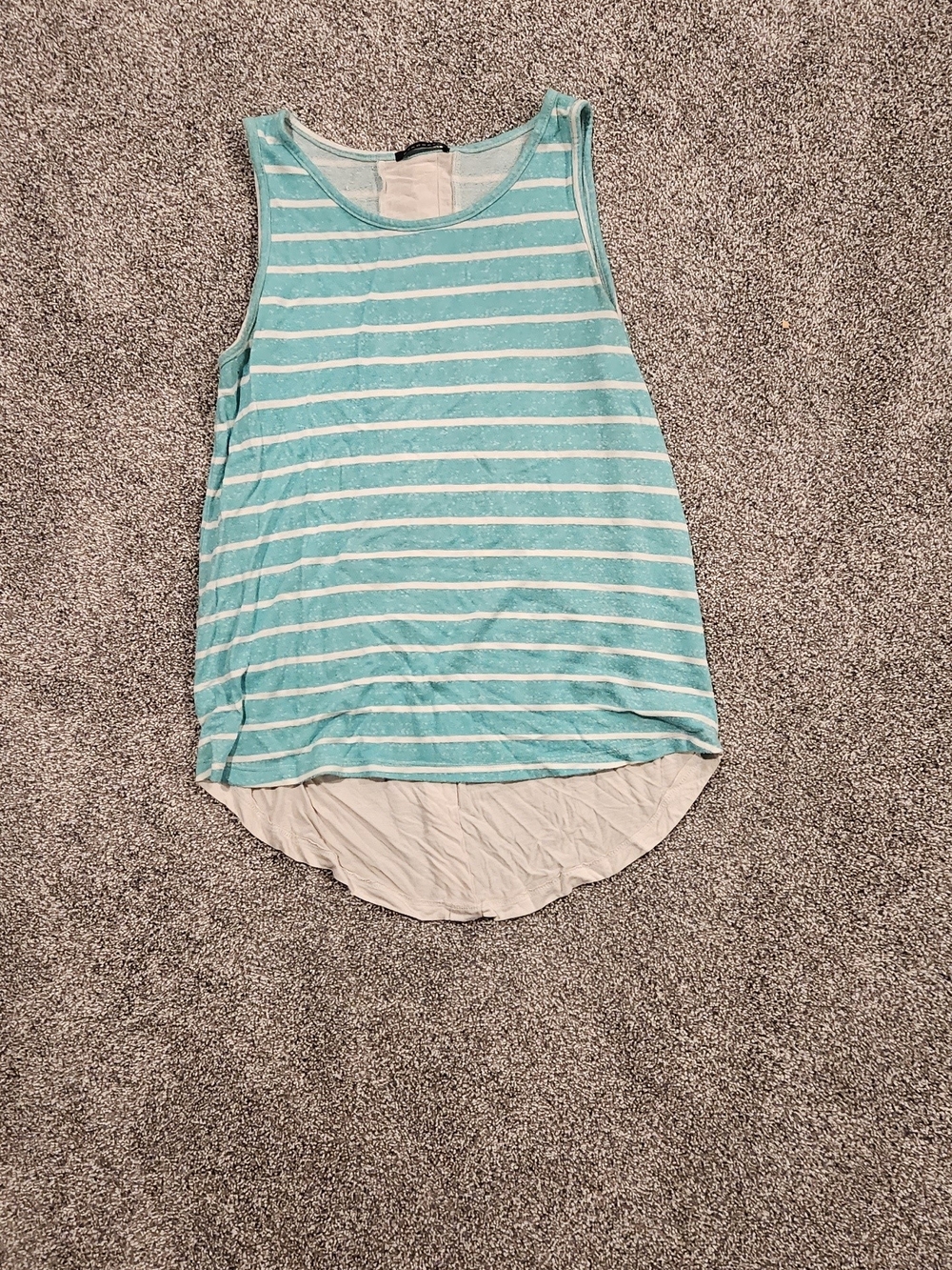 Striped Aqua Tank Top with Contrast Hem - Women